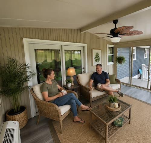 a couple relaxing in their ohio sunroom